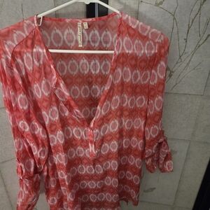 Grand & Greene Red and White Patterned Blouse